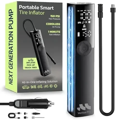 Woowind Premium Tire Inflator Portable Air Compressor, 2X Faster, 150PSI Air Pump For Car Tires, Tire Pump, with 12V DC Cord for Trucks & Off-Road Tires, Auto Shut-Off - 5