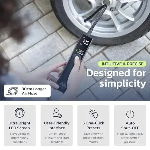 Woowind Premium Tire Inflator Portable Air Compressor, 2X Faster, 150PSI Air Pump For Car Tires, Tire Pump, with 12V DC Cord for Trucks & Off-Road Tires, Auto Shut-Off - 4