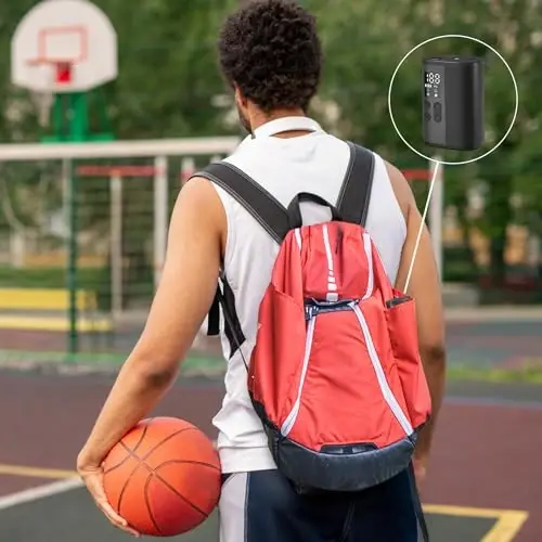 Woowind Ball Pump Electric Basketball Pump with Pressure Gauge LED Lighting and Power Bank, Automatic Portable Ball Inflator with Ball Needle for Football,Soccer,Sports Balls - 5