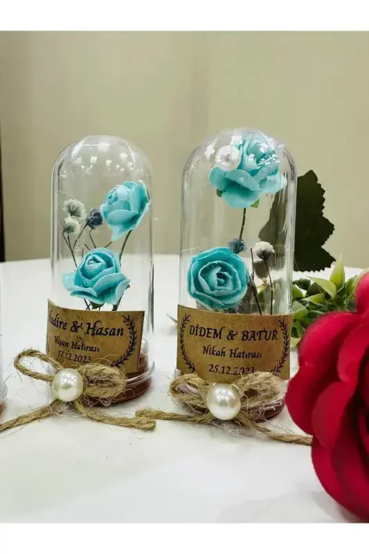 Word, Engagement, Henna, Wedding, Birthday, Mawlid, Wedding Candy Souvenir Gift Plastic Flower, 10 Pieces-Turquoise - 3