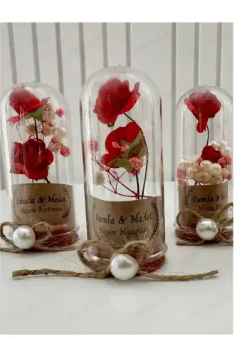 Word, Engagement, Henna, Wedding, Circumcision, Baby, Mevlut, Wedding Candy Souvenir Keepsake Plastic Flower, 10 Pieces-Red - 1