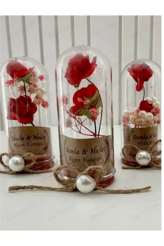 Word, Engagement, Henna, Wedding, Circumcision, Baby, Mevlut, Wedding Candy Souvenir Keepsake Plastic Flower, 10 Pieces-Red - 1