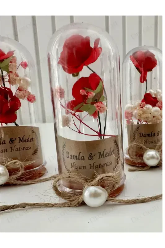 Word, Engagement, Henna, Wedding, Circumcision, Baby, Mevlut, Wedding Candy Souvenir Keepsake Plastic Flower, 10 Pieces-Red - 2