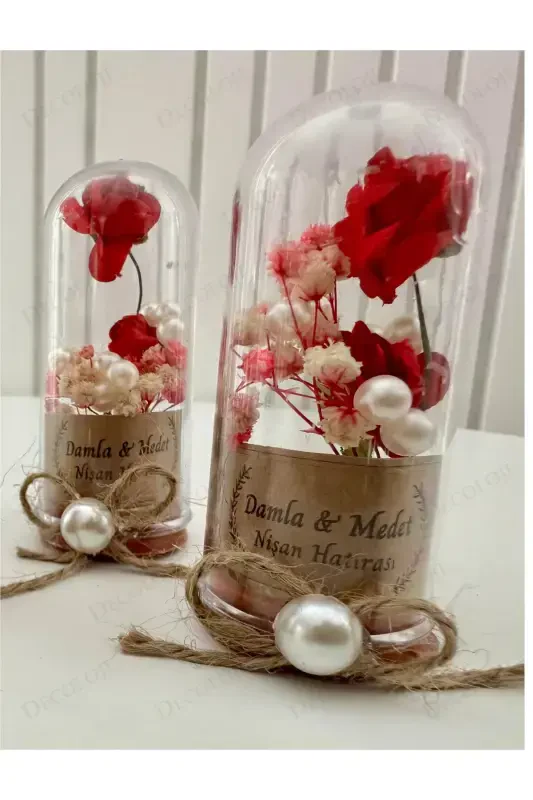 Word, Engagement, Henna, Wedding, Circumcision, Baby, Mevlut, Wedding Candy Souvenir Keepsake Plastic Flower, 10 Pieces-Red - 3