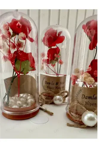 Word, Engagement, Henna, Wedding, Circumcision, Baby, Mevlut, Wedding Candy Souvenir Keepsake Plastic Flower, 10 Pieces-Red - 5