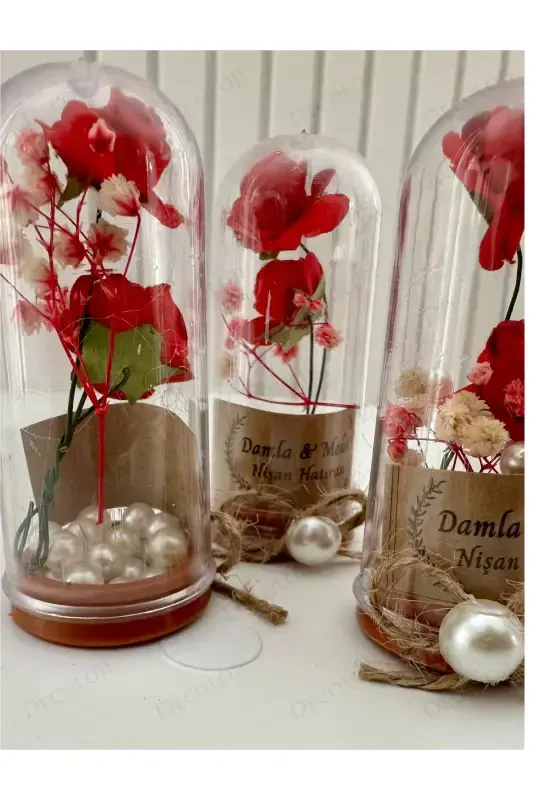 Word, Engagement, Henna, Wedding, Circumcision, Baby, Mevlut, Wedding Candy Souvenir Keepsake Plastic Flower, 10 Pieces-Red - 5