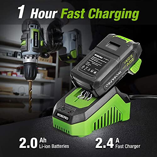 WORKPRO 20V Cordless Drill Combo Kit, Drill Driver and Impact Driver with 2x 2.0Ah Batteries and 1 Hour Fast Charger - 3