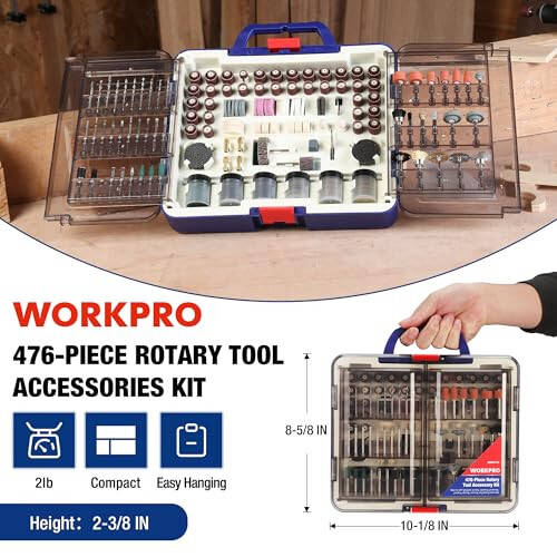 WORKPRO 476 Parça Rotatif Alet Aksesuar Seti, Kolay Kesme, Zımparalama, Taşlama, Oyma, Parlatma, Delme ve Gravür için Rotatif Alet Uçları - 2