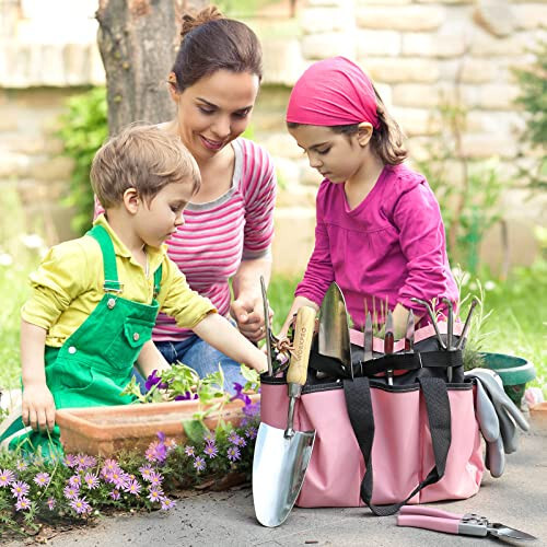 WORKPRO 8-Piece Pink Garden Tool Set, Stainless Steel Gardening Tools with Wood Handle, Including Garden Tote, Gloves, Trowel, Hand Weeder, Cultivator and More, Gardening Gifts For Women - Pink Ribbon - 6