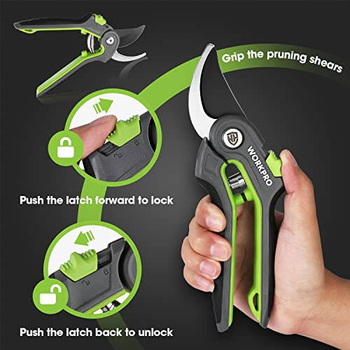 WORKPRO Bypass Pruning Shears, 8’’ Stainless Steel Gardening Hand Pruner, Professional Garden Trimming Scissors with Sharp SK5 Steel Blades, Ideal Garden Tool, Green - 5