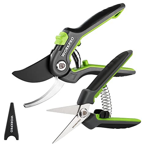 WORKPRO Garden Pruning Shears 2 Pack, 8” Bypass Pruning Shears and 6.25” Straight Garden Scissors, Premium Plant Shears, Garden Clippers Hand Tools for Cutting Flowers, Trimming Plants, Picking Fruits - 1