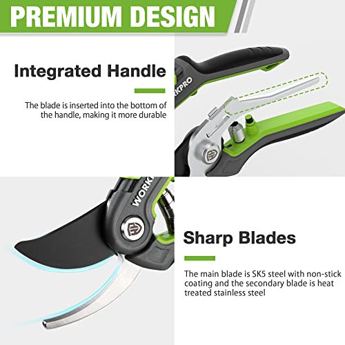 WORKPRO Garden Pruning Shears 2 Pack, 8” Bypass Pruning Shears and 6.25” Straight Garden Scissors, Premium Plant Shears, Garden Clippers Hand Tools for Cutting Flowers, Trimming Plants, Picking Fruits - 2