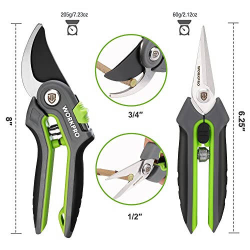 WORKPRO Garden Pruning Shears 2 Pack, 8” Bypass Pruning Shears and 6.25” Straight Garden Scissors, Premium Plant Shears, Garden Clippers Hand Tools for Cutting Flowers, Trimming Plants, Picking Fruits - 5