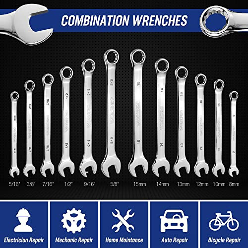 WORKPRO Mechanics Tools Kit and Socket Set, 192-Piece, SAE&Metric, 1/2'', 1/4'', 3/8'' Drive Socket Ratchet Wrench Set with Molded Case - 5