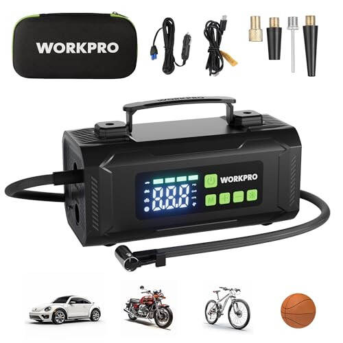 WORKPRO Tire Inflator Portable Air Compressor, 12V Electric Air Pump 150PSI for Car Tires with Pressure Gauge, 3X Faster Portable Tire Inflator for Car Motorcycle Bicycle Ball with Dual Power Supply - 1