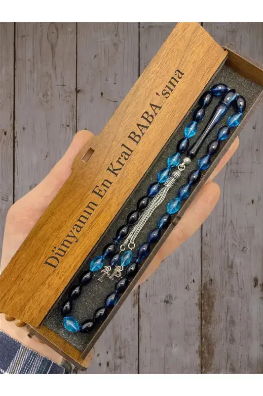 World's Best Dad Lettered Barley Cut Petrol Blue Rosary in Box-petrol m.7 - KANUNİ TESBİH