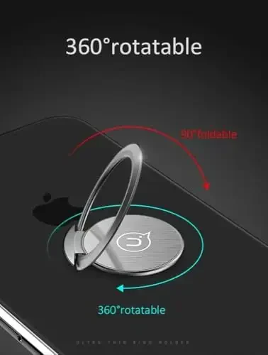 World's Slimmest Phone Ring Holder, Attom Tech Tomorotec Ultra Thin Cell Phone Ring Stand for Magnetic Car Mount Hook Compatible for iPhone Samsung Smartphone Accessories (Silver-Grey) - 5