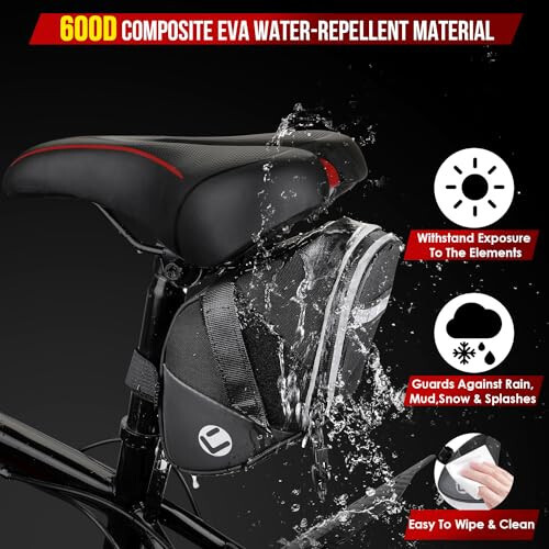 WOTOW Bike Saddle Bag - Water Resistant Strap-on Bike Seat Bag - Reflective Bicycle Under Seat Storage Pouch for Road Mountain Bike Cycling Travel - 2