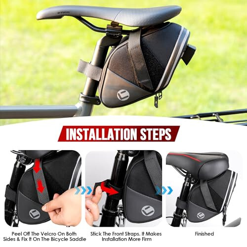 WOTOW Bike Saddle Bag - Water Resistant Strap-on Bike Seat Bag - Reflective Bicycle Under Seat Storage Pouch for Road Mountain Bike Cycling Travel - 7