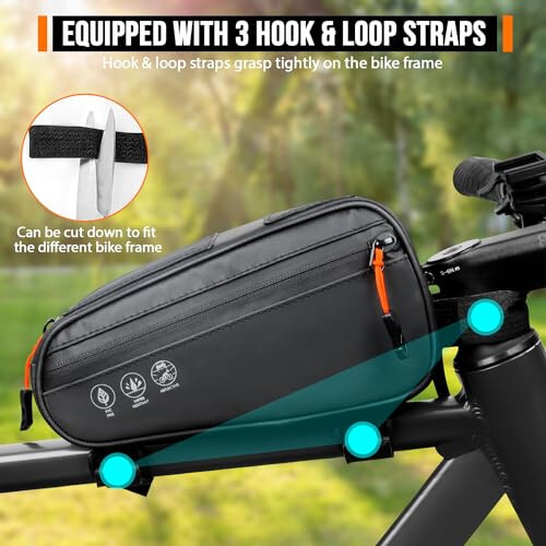 WOTOW Top Tube Bike Bag - 3 Ways Installation Water Resistant Reflective Bicycle Front Frame Bag with Two Side Pockets, Ebike Cycling Triangle Bag Pouch Accessories for MTB Road Travel (1.2L) - 6