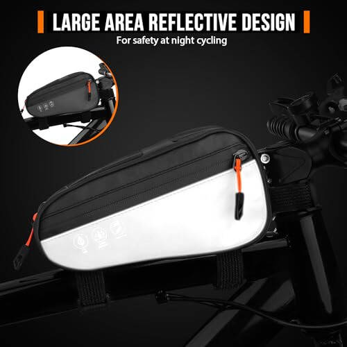 WOTOW Top Tube Bike Bag - 3 Ways Installation Water Resistant Reflective Bicycle Front Frame Bag with Two Side Pockets, Ebike Cycling Triangle Bag Pouch Accessories for MTB Road Travel (1.2L) - 8