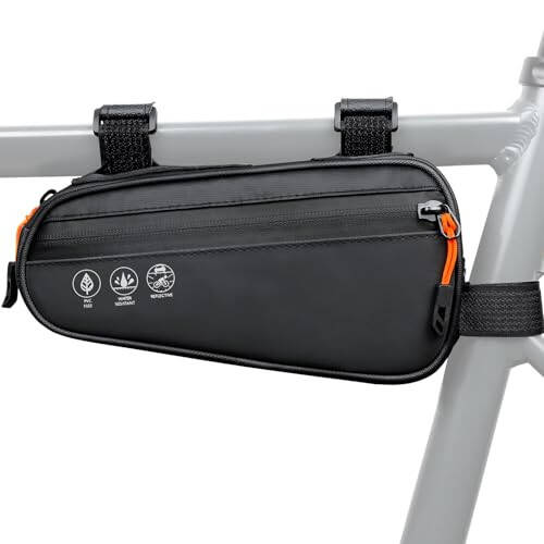 WOTOW Top Tube Bike Bag - 3 Ways Installation Water Resistant Reflective Bicycle Front Frame Bag with Two Side Pockets, Ebike Cycling Triangle Bag Pouch Accessories for MTB Road Travel (1.2L) - 1