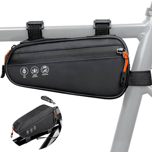 WOTOW Top Tube Bike Bag - 3 Ways Installation Water Resistant Reflective Bicycle Front Frame Bag with Two Side Pockets, Ebike Cycling Triangle Bag Pouch Accessories for MTB Road Travel (1.2L) - 7