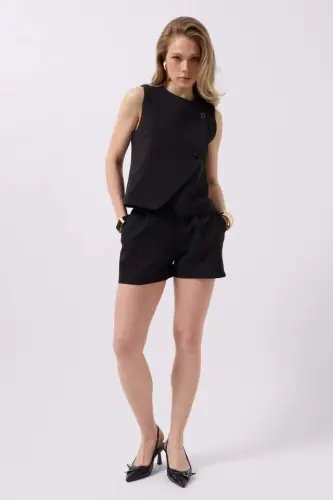 Woven Vest with Side Buttons - 3