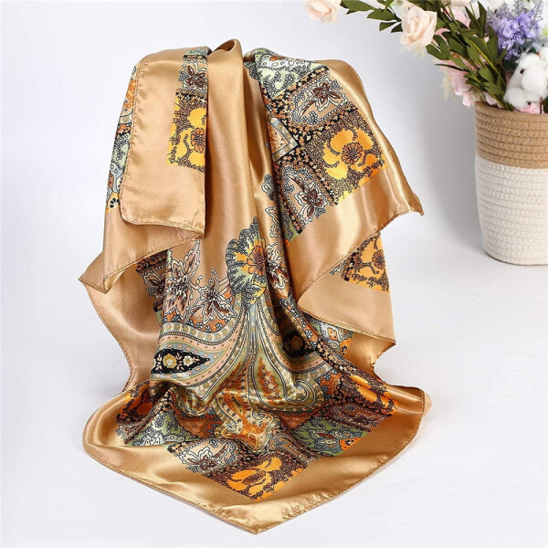 Wowkaka Silk Scarf Womens Elegant Large Head Scarves Soft Silk Feel Satin Square Scarf Shawl - 6