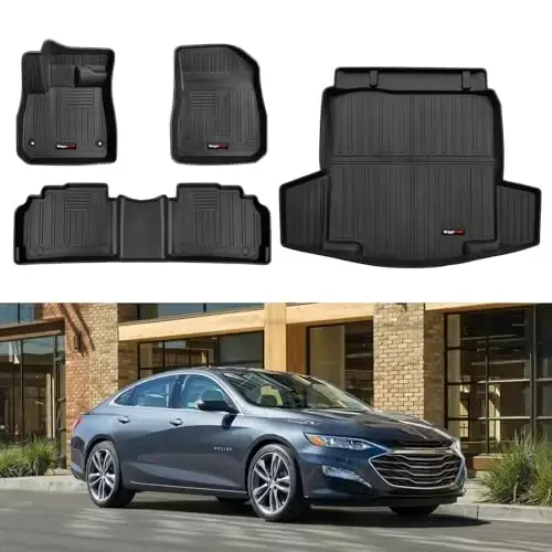 Wqyimat Custom All Weather Floor Mats and Cargo Trunk Liner for 2016-2024 Chevy Malibu Accessories TPE Rubber Protection Mat,for Chevrolet Malibu Floor Liner Set - 3