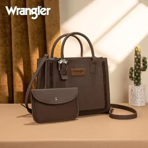 Wrangler ayollar uchun Tote Bag G'arbiy sigir terisidan tikilgan hamyon va hamyonlar to'plami - 6