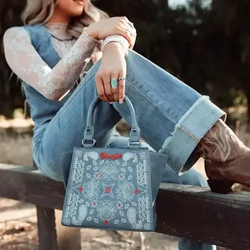 Wrangler Small Tote Purse Chiroyli ayollar sumkalari G'arbiy Paisley bosma sumkachalari - 3