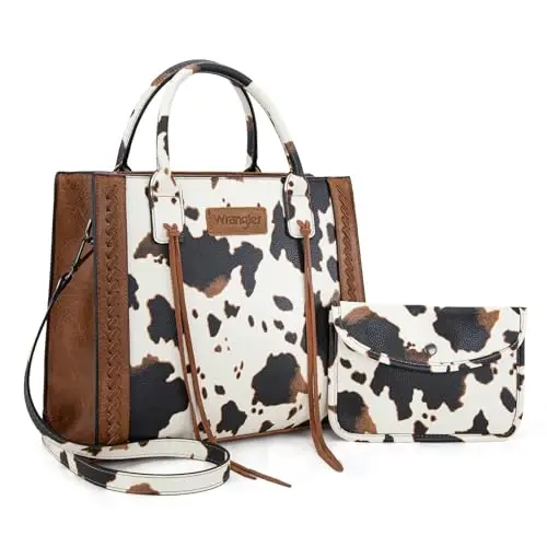 Wrangler Tote Bag for Women Western Cowhide Purse and Wallet Set - 1