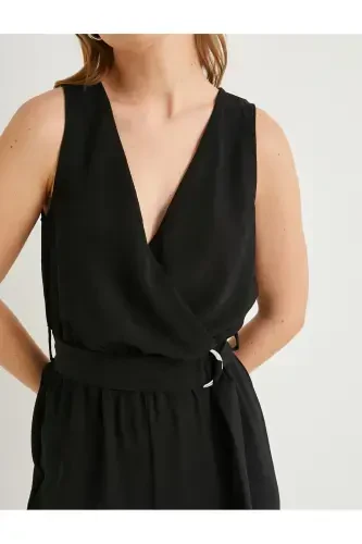 Wrap Jumpsuit Belt Detailed V Neck Sleeveless Pocketed - 5