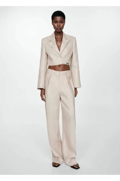 Wrap Linen Blazer Jacket - MANGO (1)