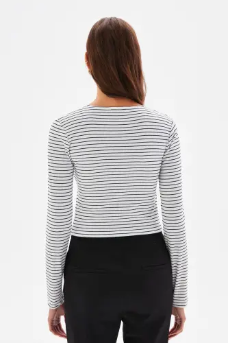 Wrap Long Sleeve Knit Blouse-101 - 5
