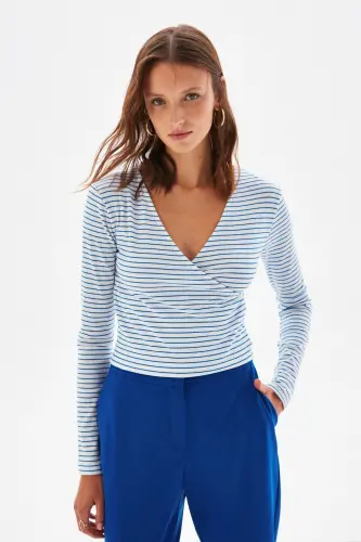 Wrap Long Sleeve Knitted Blouse-122 - 4