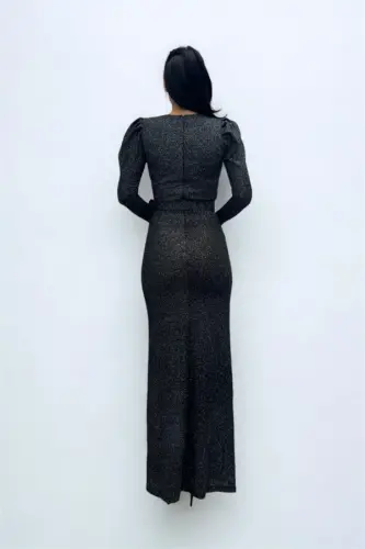 Wrap Neck Belt Detailed Dress - SILVER - 5