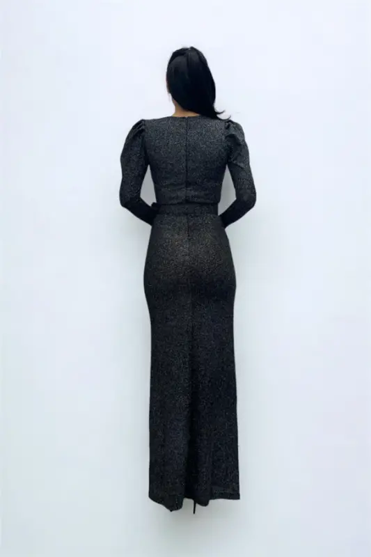 Wrap Neck Belt Detailed Dress - SILVER - 5