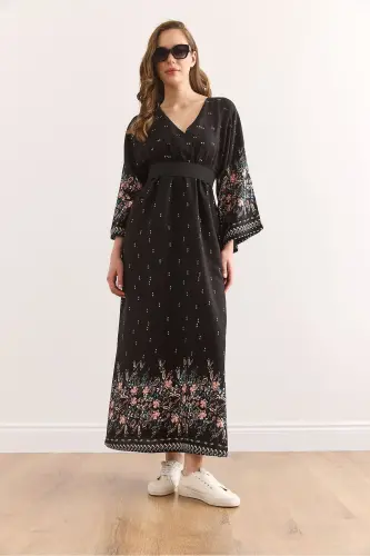 Wrap Neck Elastic Waist Maxi Slit Viscose - OLALOOK (1)