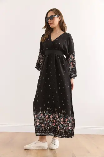 Wrap Neck Elastic Waist Maxi Slit Viscose - 3