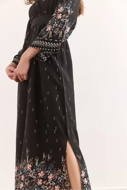 Wrap Neck Elastic Waist Maxi Slit Viscose - 5