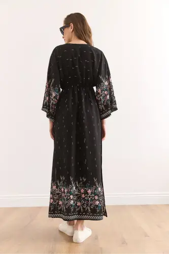 Wrap Neck Elastic Waist Maxi Slit Viscose - 6