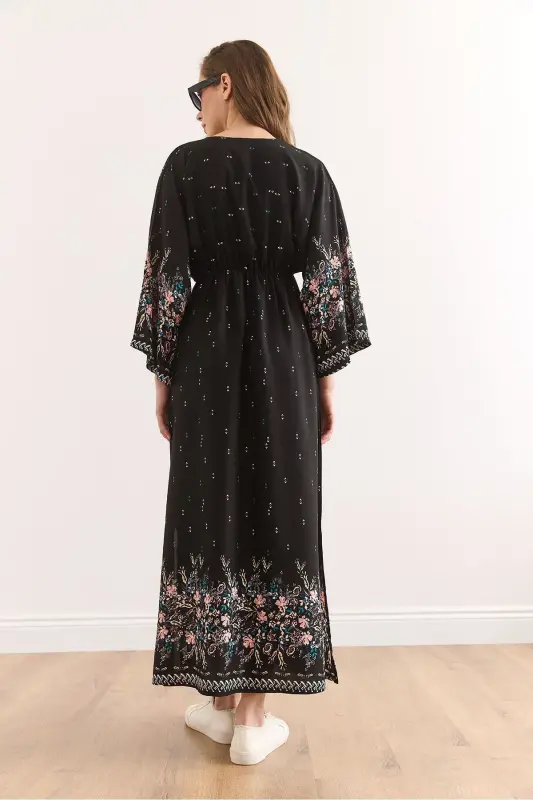 Wrap Neck Elastic Waist Maxi Slit Viscose - 6