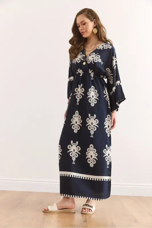 Wrap Neck Elastic Waist Maxi Slit Viscose - 3