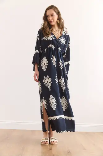 Wrap Neck Elastic Waist Maxi Slit Viscose - 4