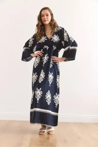 Wrap Neck Elastic Waist Maxi Slit Viscose - 5