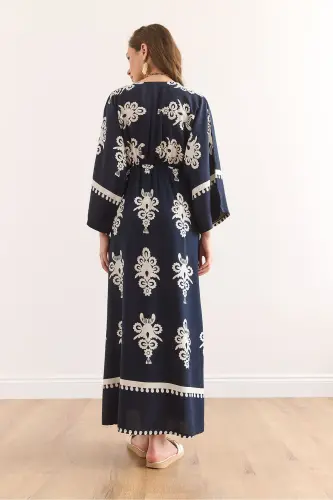 Wrap Neck Elastic Waist Maxi Slit Viscose - 7