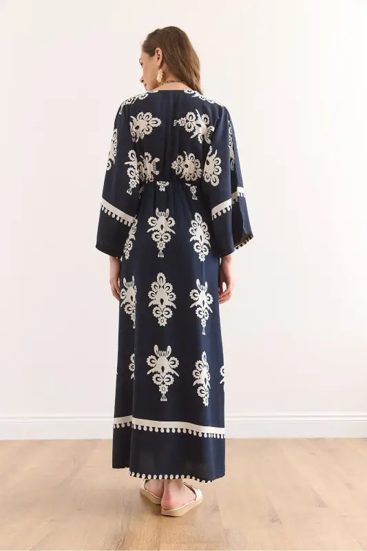 Wrap Neck Elastic Waist Maxi Slit Viscose - 7