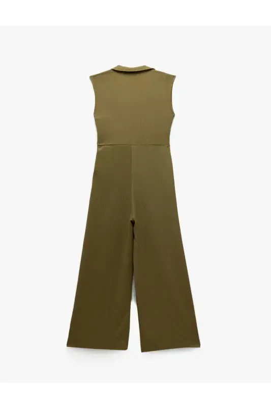 Wrap Neck Tie Detailed Sleeveless Wide Leg Jumpsuit Crinkle - 4